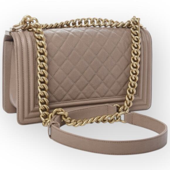 Medium Boy Flap Bag Quilted Caviar Leather Beige Authentic - Picture 2 of 16